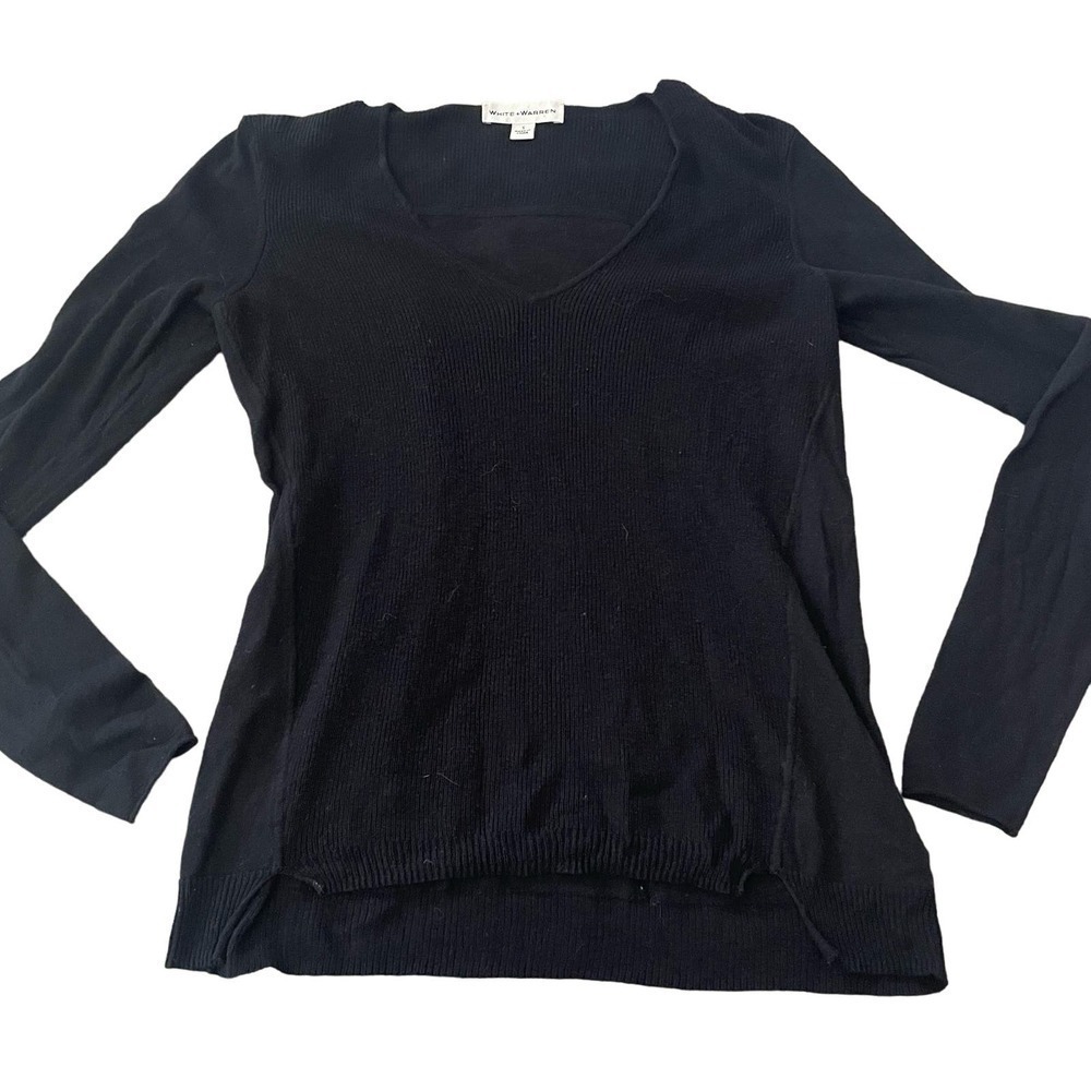 White + Warren Black Long Sleeve Silk Blend Top Size Small Thin Sweater